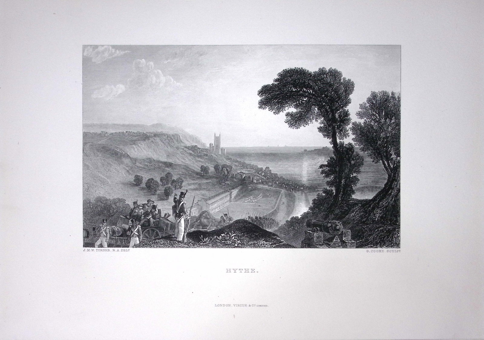 J.M.W Turner View of Soldiers At Hythe Kent Antique Steel Engraving-83-TR: Title: J.M.W Turner View of Soldiers At Hythe Kent Antique Steel Engraving-83-TR Description: This Antique Steel-Engraving Was Removed from an Edition Of. The Turner Gallery a Series of