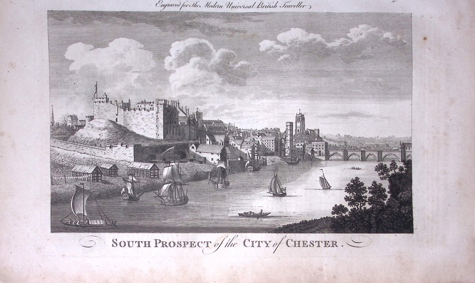 The City of Chester Rare Large 247-Year-Old Antique Copperplate Engraving-9-TR: Title: The City of Chester Rare Large 247-Year-Old Antique Copperplate Engraving-9-TR Description: This Antique 247-Year-Old Was Removed from an Edition Of. The Modern Universal Bri