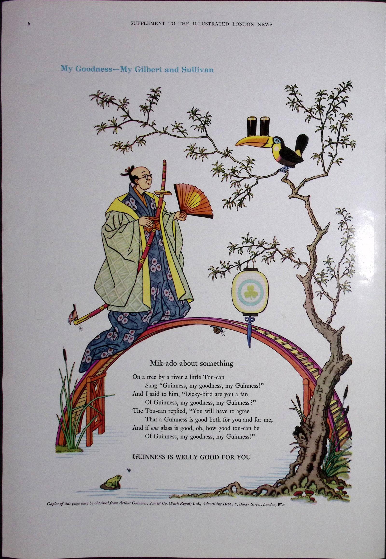 Guinness 1961 Original 65 Years-Old Print Mikado About Something. (1 of 1)