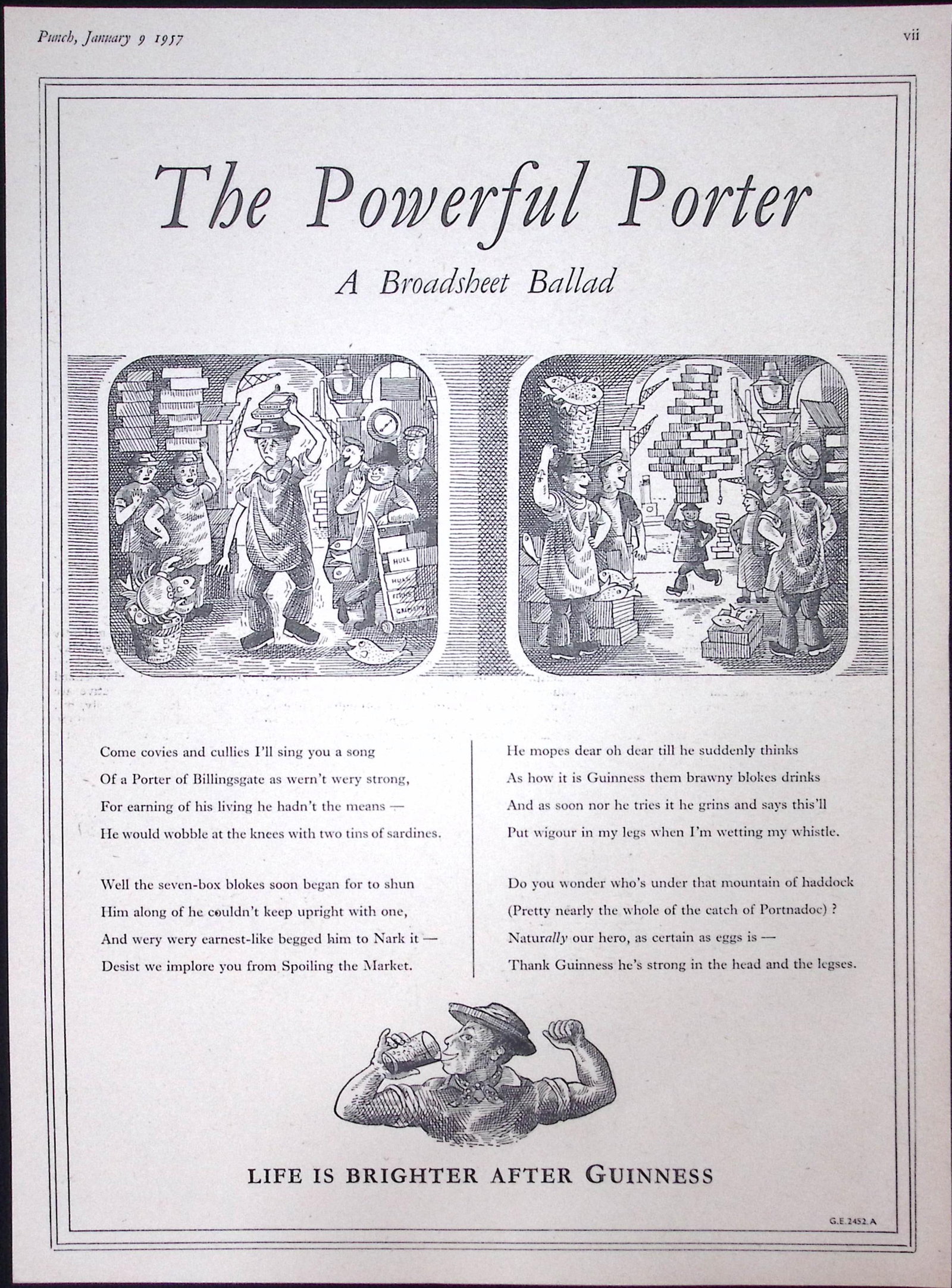 Guinness 69 Years-Old Advert 1957 The Powerful Porter Print: G.E.2452-A. (1 of 1)