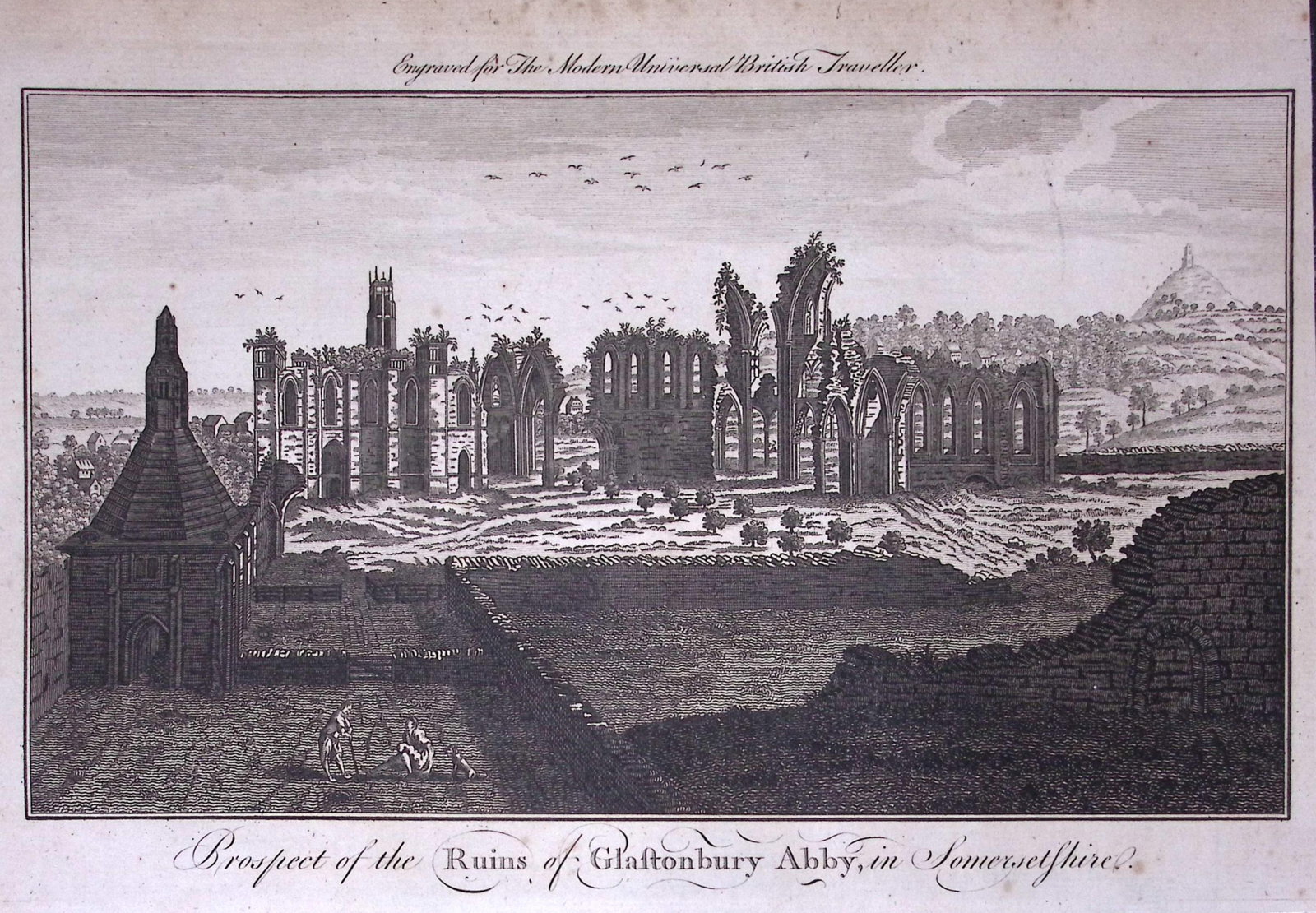 Ruins of Glastonbury Abbey Rare 247-Year-Old Antique Copperplate Engraving-67-TR (1 of 2)