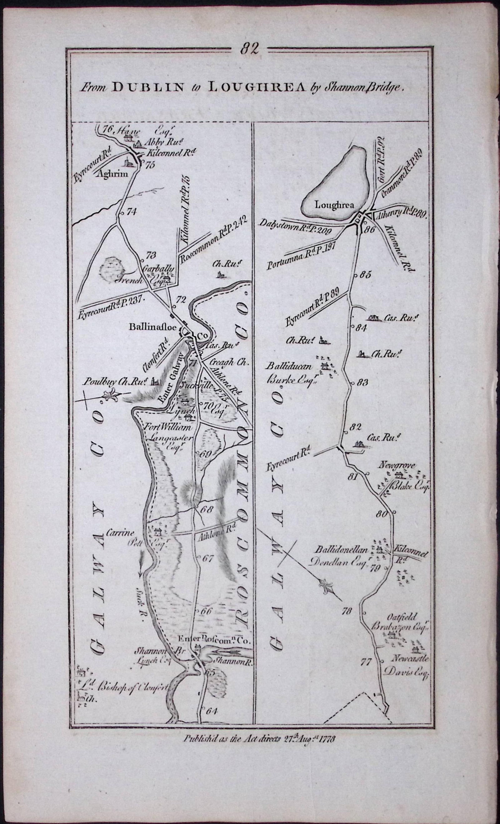 Ireland 245 Years -Old Antique Road Map Dublin to Loughrea Galway-82: Title: Ireland 245 Years -Old Antique Road Map Dublin to Loughrea Galway-82 Description: This Rare Irish Road Map Has Been Removed from a First Edition Copy of. Taylor & Sk