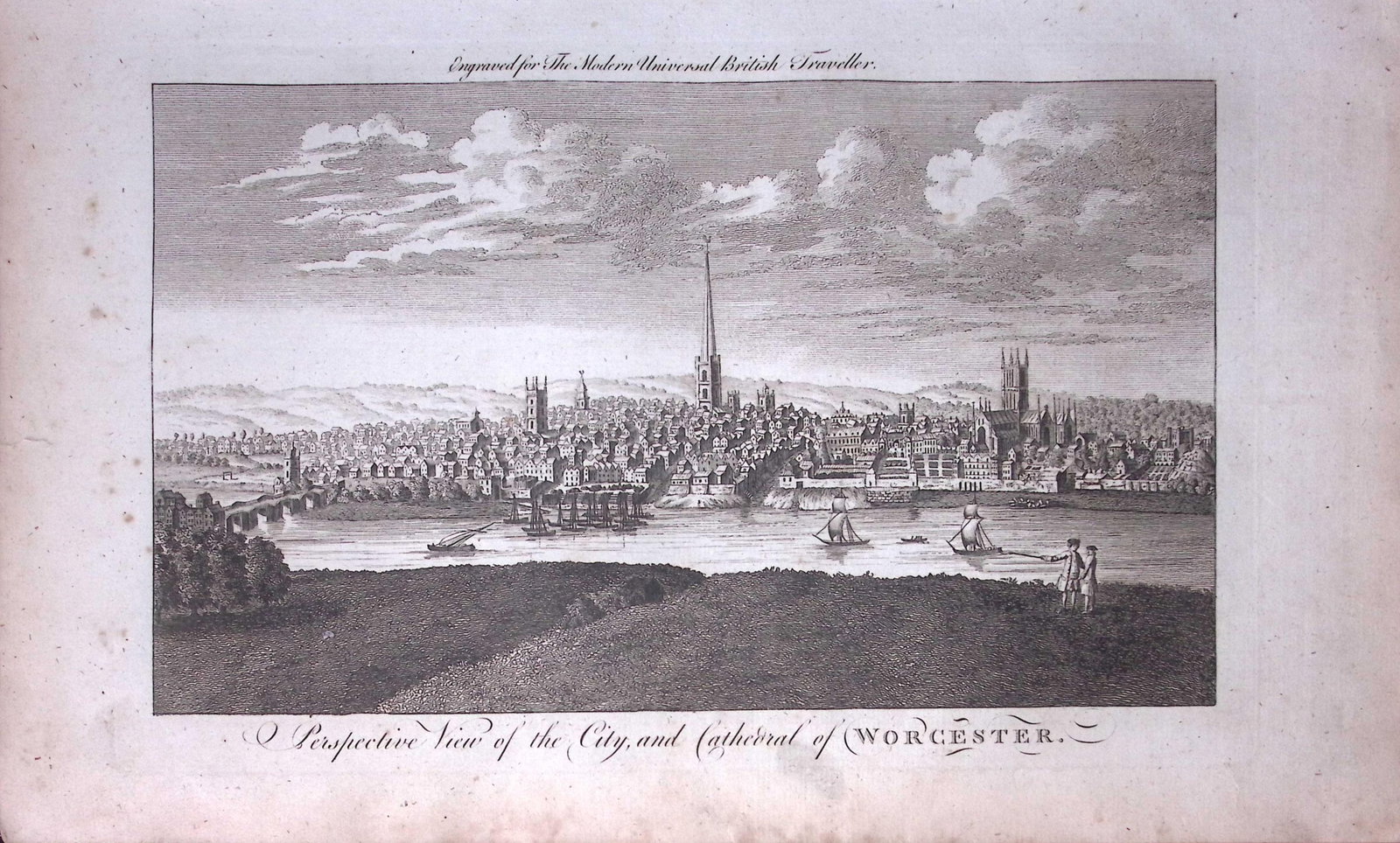 City of Worcester Rare Large 247-Year-Old Antique Copperplate Engraving -34-TR: Title: City of Worcester Rare Large 247-Year-Old Antique Copperplate Engraving -34-TR Description: This Antique 247-Year-Old Was Removed from an Edition Of. The Modern Universal Bri