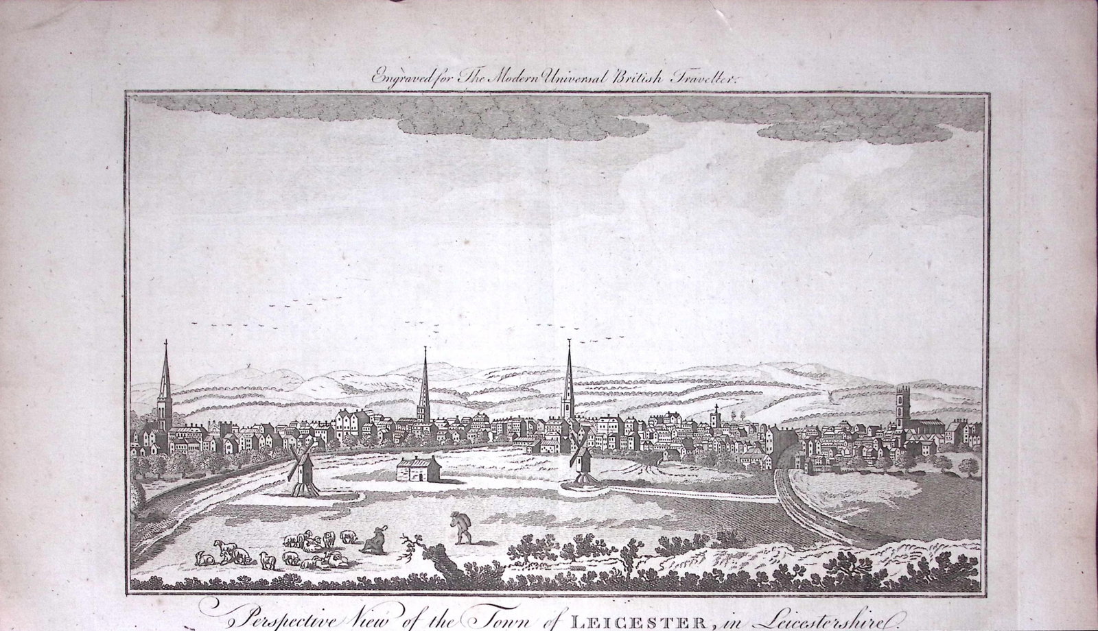 Town of Leicester Rare Large 247-Year-Old Antique Copperplate Engraving-1-TR: Title: Town of Leicester Rare Large 247-Year-Old Antique Copperplate Engraving-1-TR Description: This Antique 247-Year-Old Was Removed from an Edition Of. The Modern Universal British