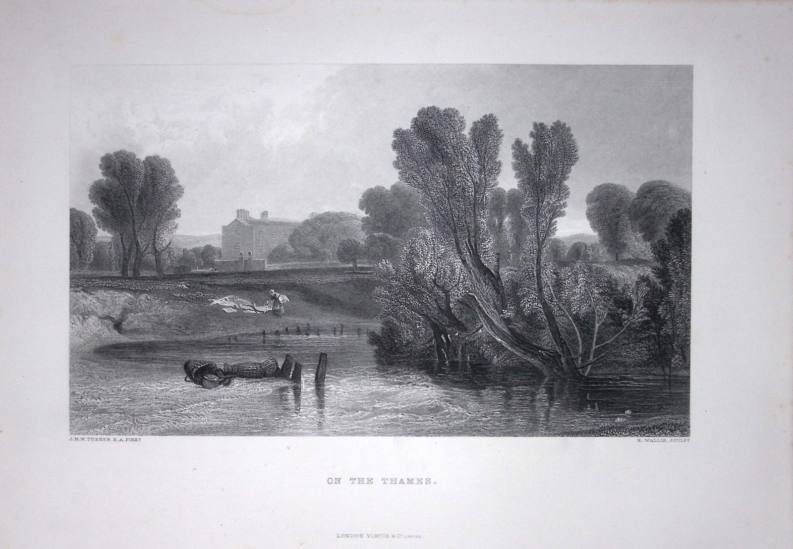 J.M.W Turner On The Thames (Lady Place, Hurley Antique Steel Engraving-69-TR: Title: J.M.W Turner On The Thames (Lady Place, Hurley Antique Steel Engraving-69-TR Description: This Antique Steel-Engraving Was Removed from an Edition Of. The Turner Gallery a Se