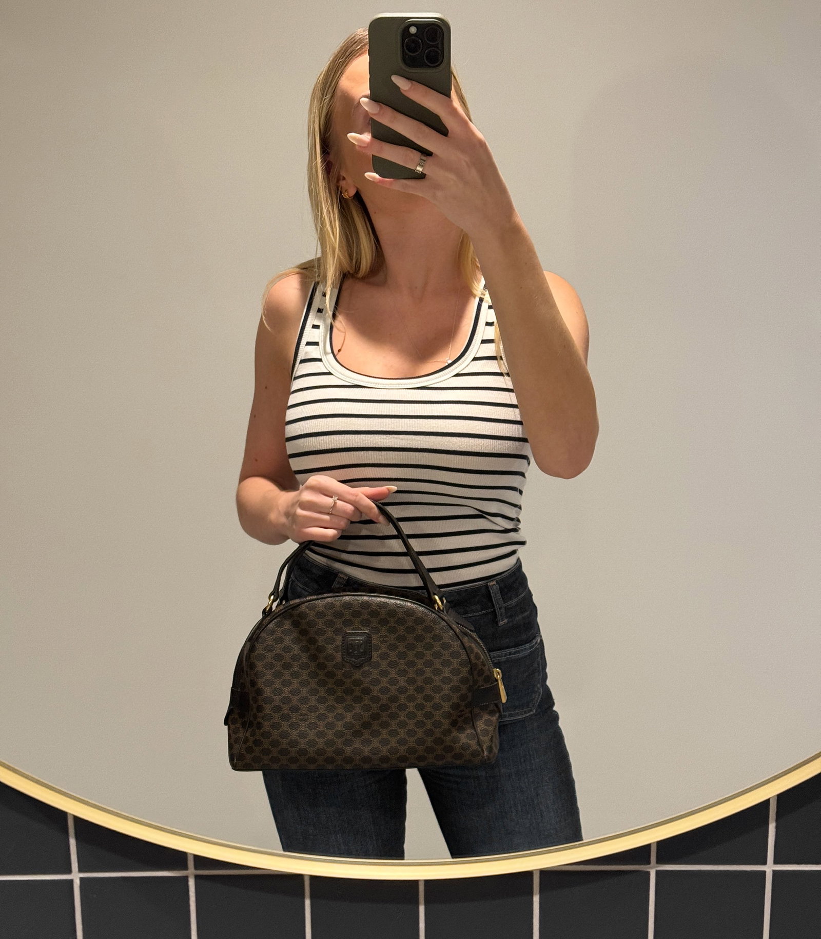 Celine Brown Macadam Monogram Coated Canvas & Black Calfskin Leather Vintage Bowling Bag - 2