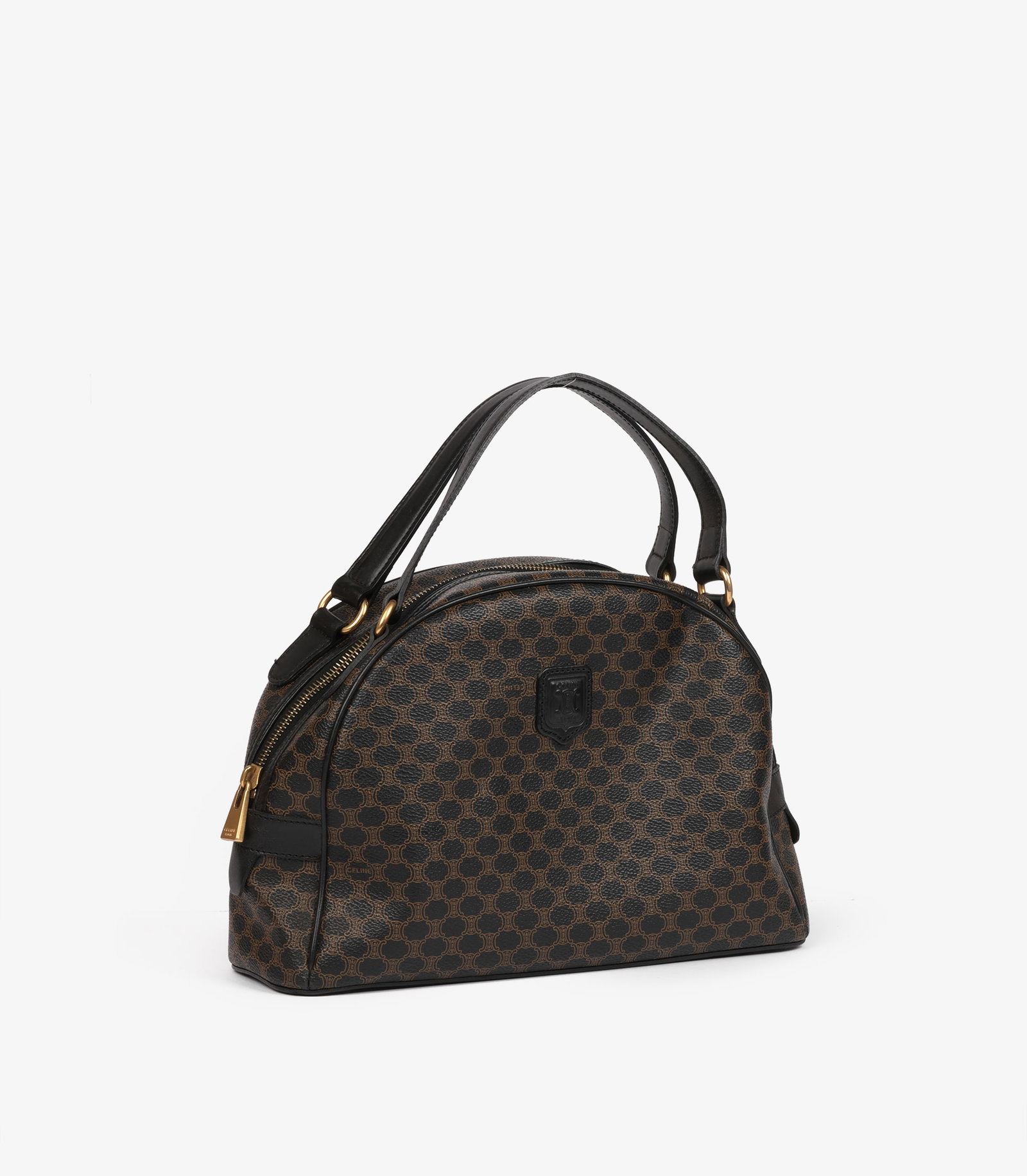 Celine Brown Macadam Monogram Coated Canvas & Black Calfskin Leather Vintage Bowling Bag - 3