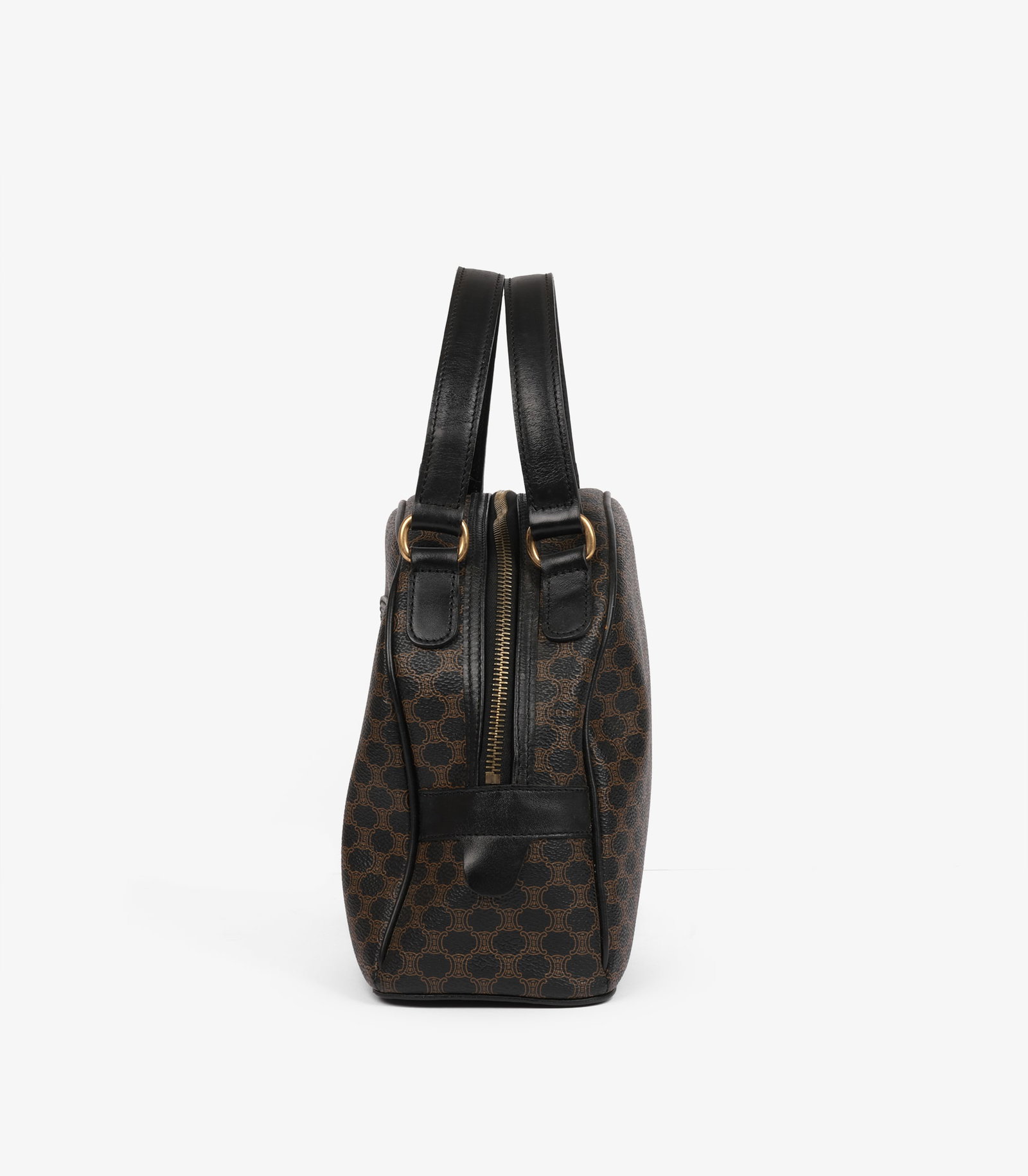 Celine Brown Macadam Monogram Coated Canvas & Black Calfskin Leather Vintage Bowling Bag - 6