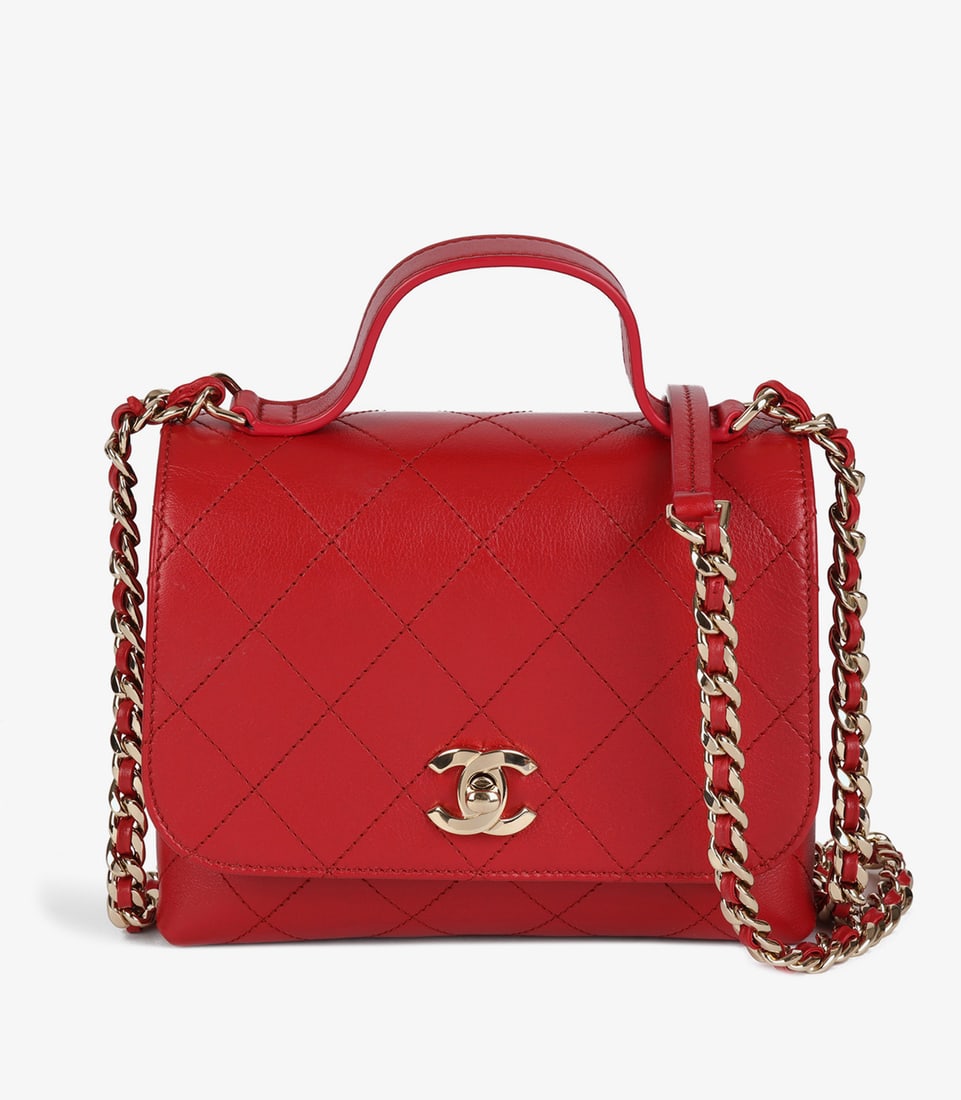 Chanel Red Quilted Lambskin Small Double Pocket Top Handle Flap Bag: Title: Chanel Red Quilted Lambskin Small Double Pocket Top Handle Flap Bag Description: Chanel Red Quilted Lambskin Small Double Pocket Top Handle Flap Bag Product Details R