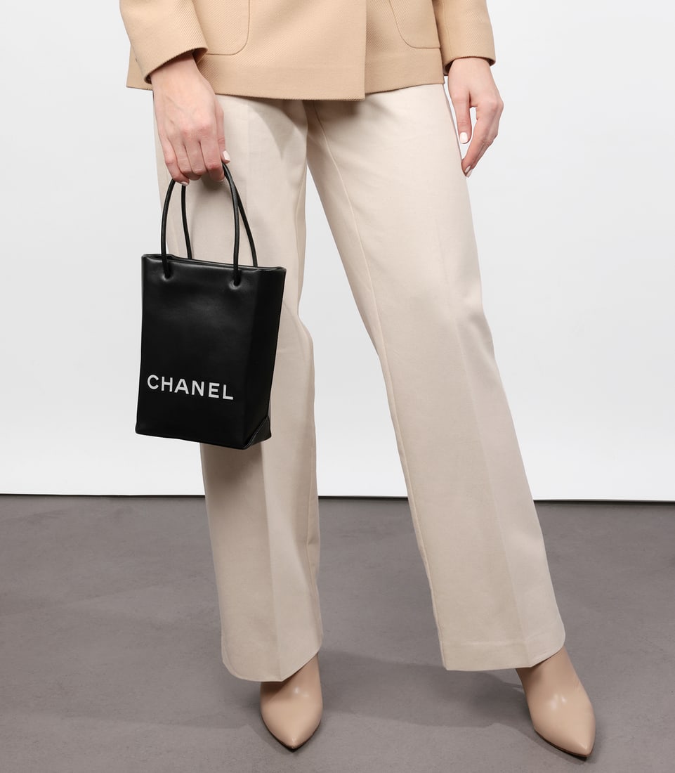 Chanel Black & White Lambskin Mini Shopping Bag Tote - 2