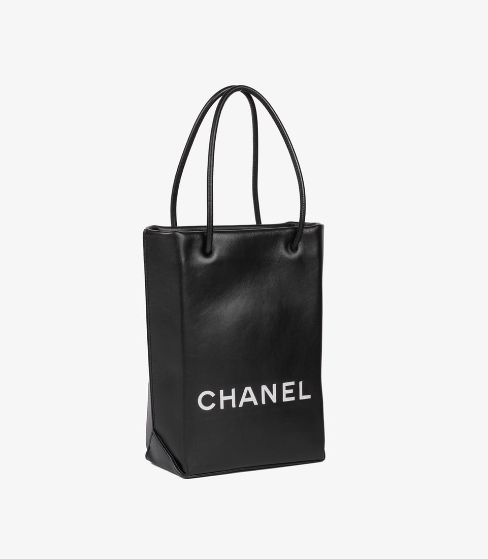 Chanel Black & White Lambskin Mini Shopping Bag Tote - 3