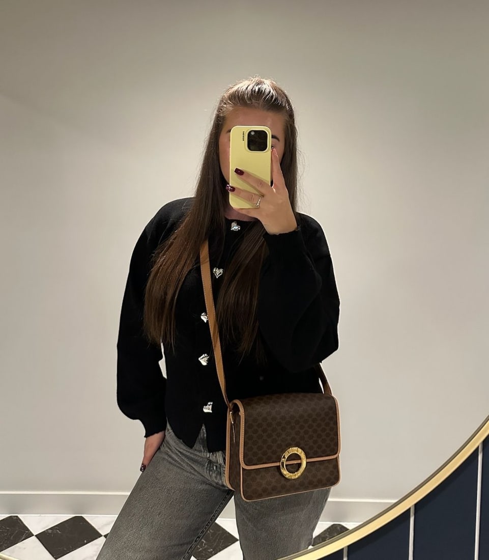 Celine Brown Macadam Monogram Coated Canvas & Calfskin Leather Vintage Messenger Bag - 2