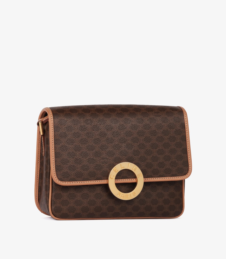 Celine Brown Macadam Monogram Coated Canvas & Calfskin Leather Vintage Messenger Bag - 3