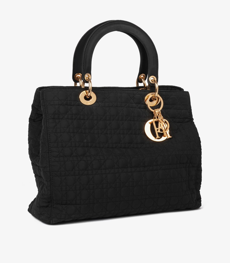 Christian Dior Black Quilted Nylon Vintage Large Lady Dior - 10