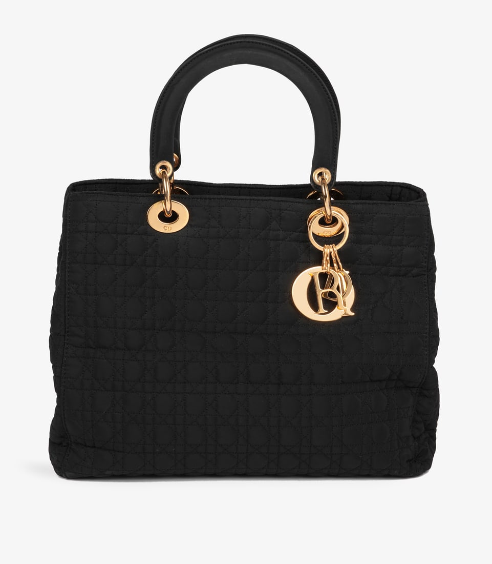 Christian Dior Black Quilted Nylon Vintage Large Lady Dior (1 of 10)