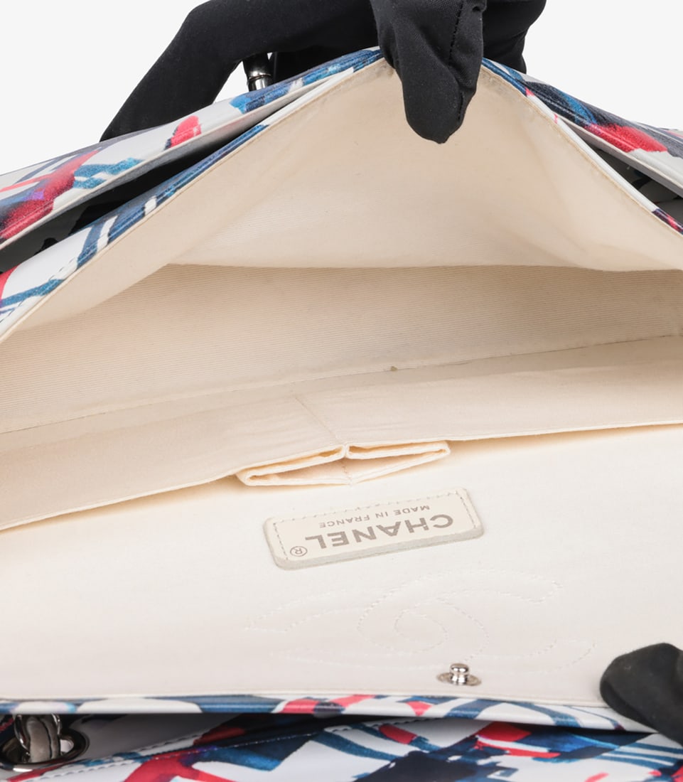 Chanel White Multicolour Quilted Lambskin Airlines Medium Classic Double Flap Bag - 11