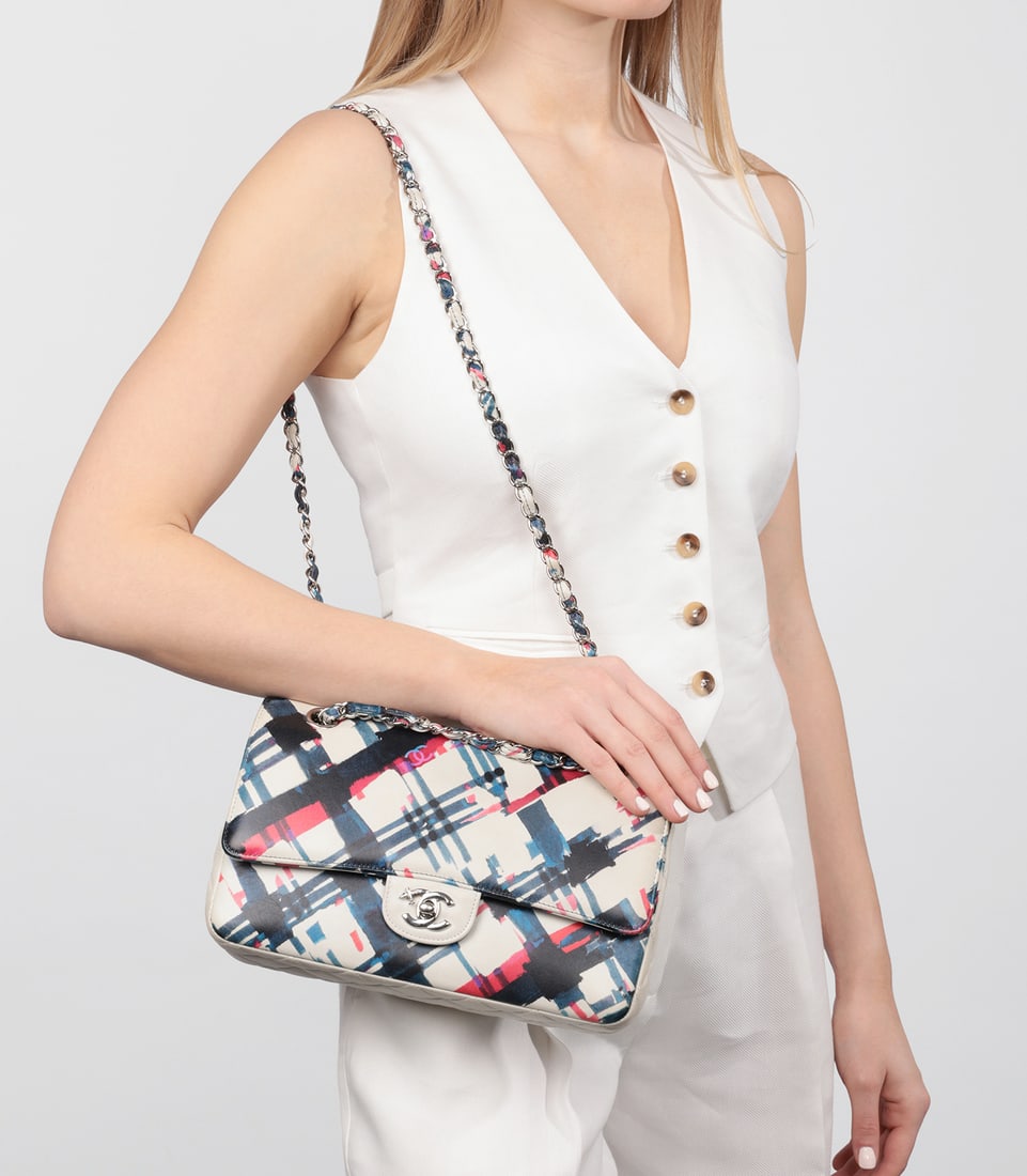 Chanel White Multicolour Quilted Lambskin Airlines Medium Classic Double Flap Bag - 2