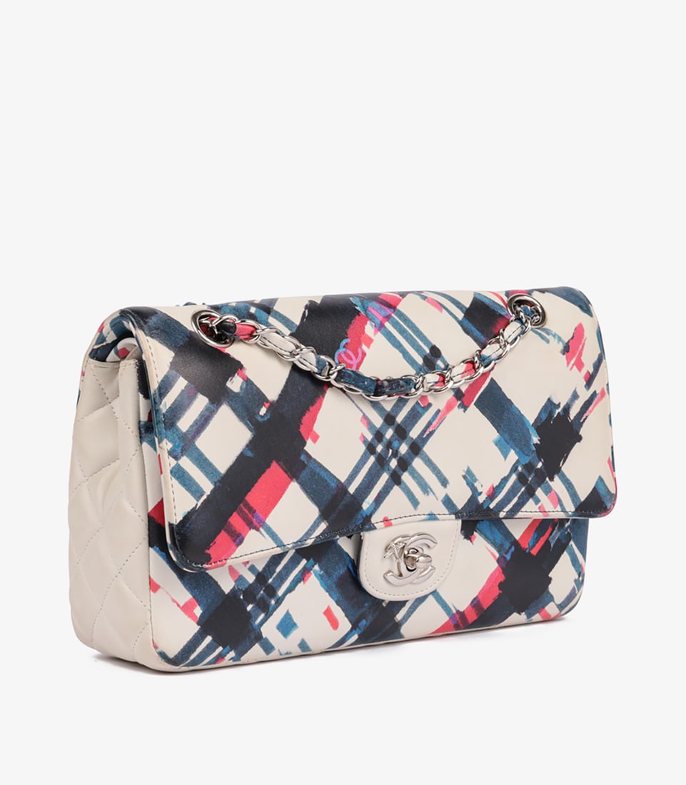 Chanel White Multicolour Quilted Lambskin Airlines Medium Classic Double Flap Bag - 3