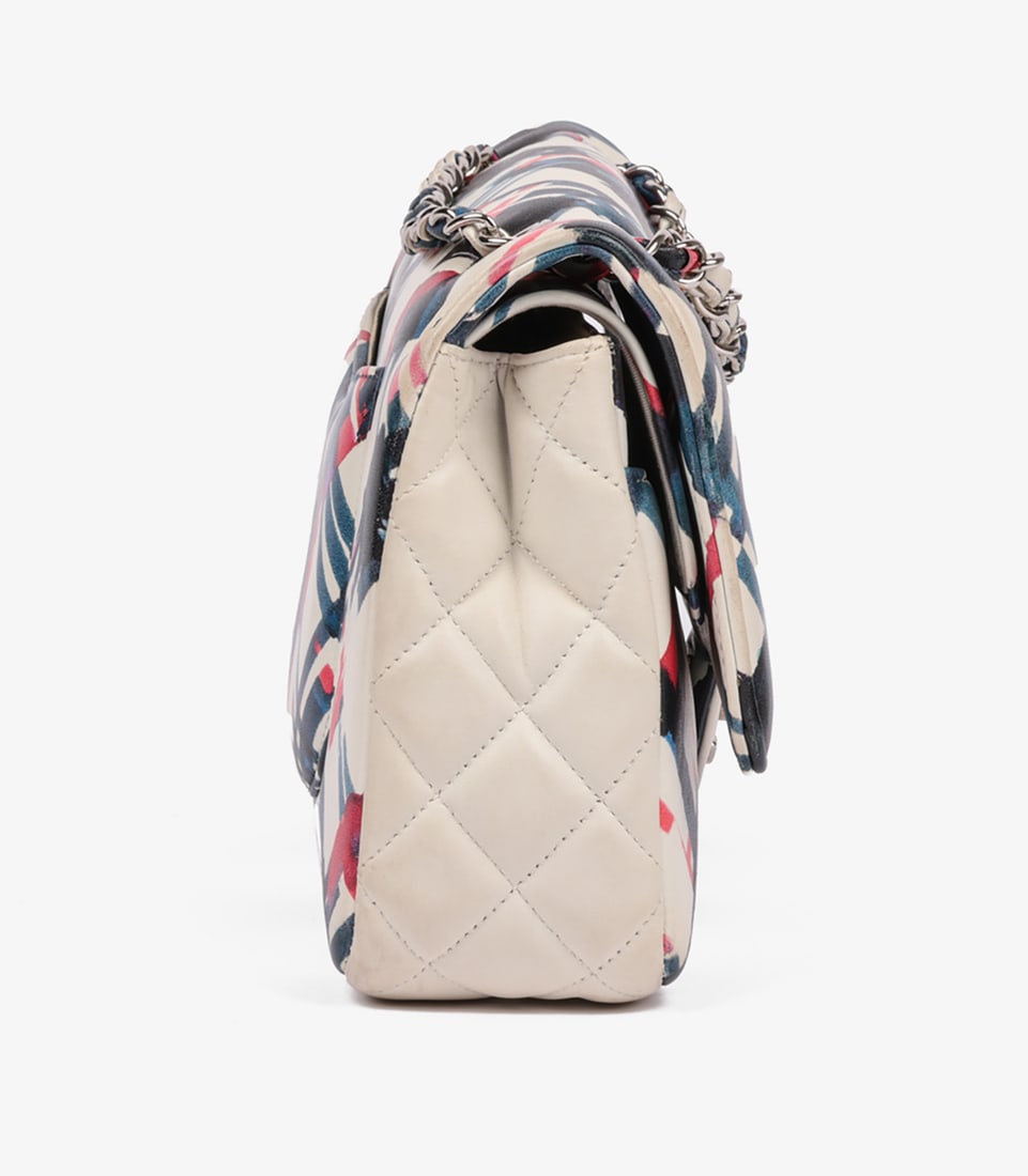 Chanel White Multicolour Quilted Lambskin Airlines Medium Classic Double Flap Bag - 4