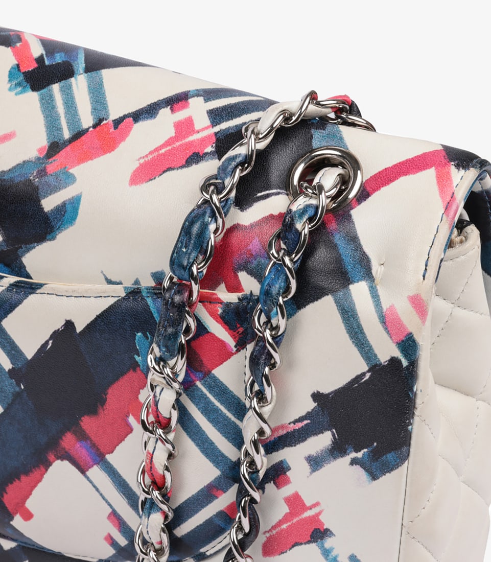 Chanel White Multicolour Quilted Lambskin Airlines Medium Classic Double Flap Bag - 9