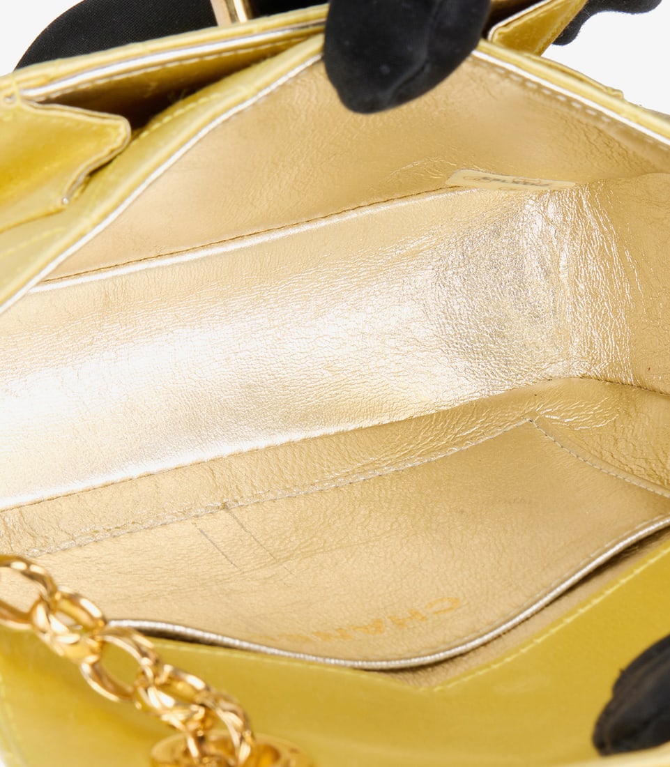Chanel Yellow Quilted Satin Vintage Mini Flap Bag - 12