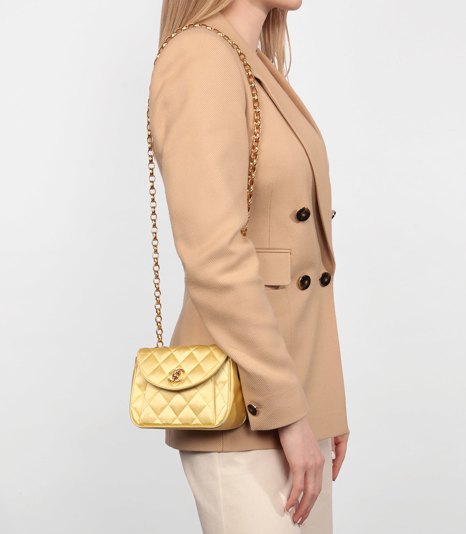 Chanel Yellow Quilted Satin Vintage Mini Flap Bag - 2