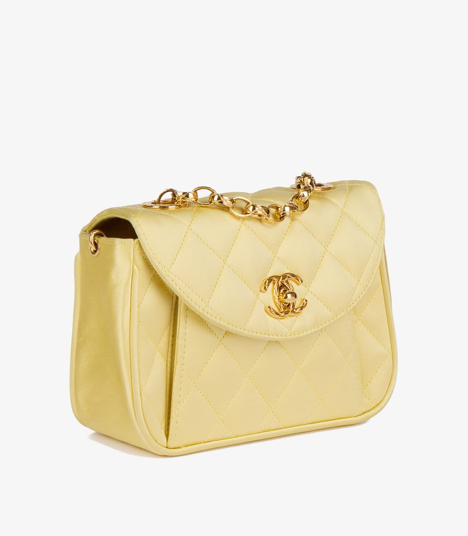 Chanel Yellow Quilted Satin Vintage Mini Flap Bag - 3