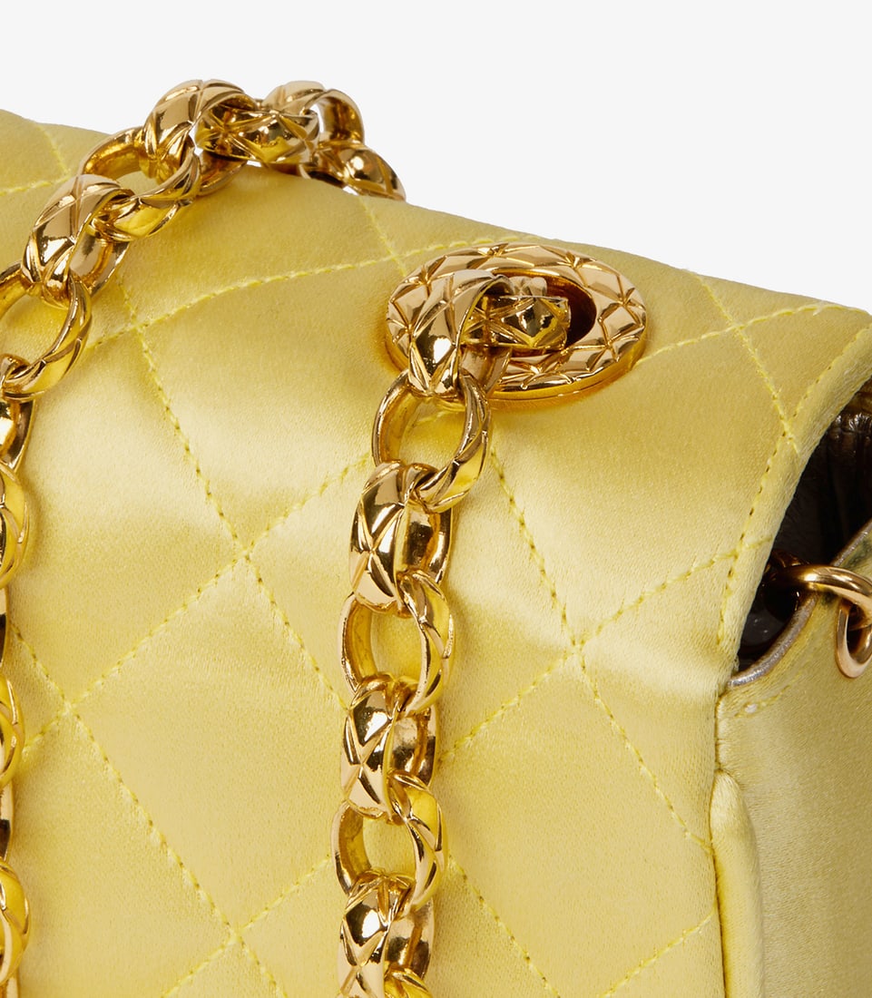 Chanel Yellow Quilted Satin Vintage Mini Flap Bag - 8