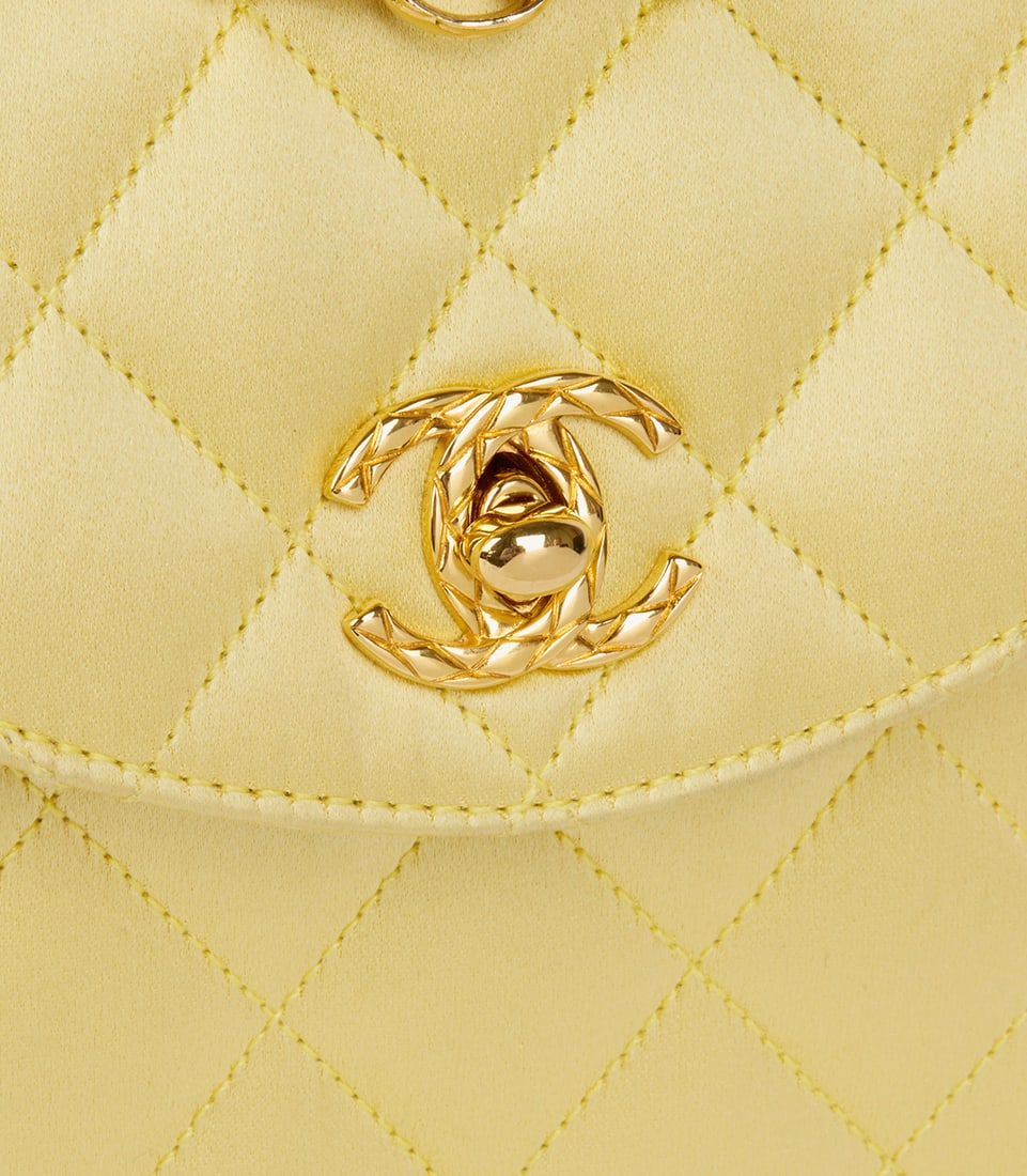 Chanel Yellow Quilted Satin Vintage Mini Flap Bag - 9