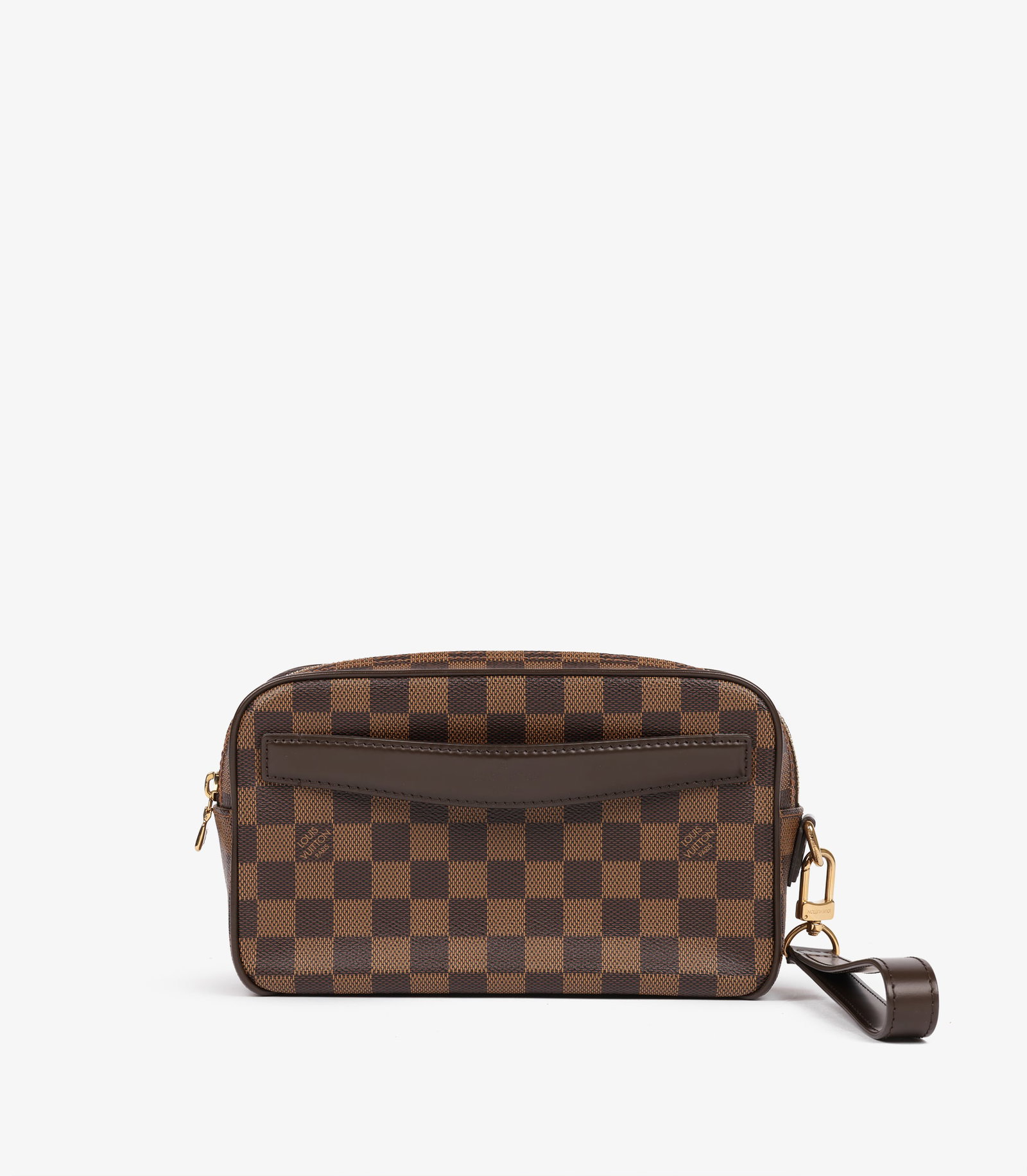 Louis Vuitton Damier Ebene Coated Canvas & Brown Calfskin Leather Pochette Saint Paul: Title: Louis Vuitton Damier Ebene Coated Canvas & Brown Calfskin Leather Pochette Saint Paul Description: Louis Vuitton Damier Ebene Coated Canvas & Brown Calfskin Leather Pochette