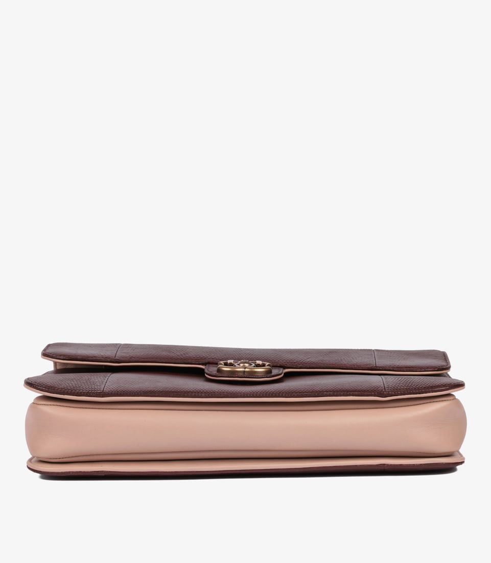 Chanel Burgundy Lizard Leather & Dusky Pink Quilted Lambskin Large Perfect Edge Classic Single Fl... - 7