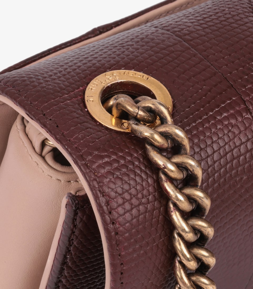 Chanel Burgundy Lizard Leather & Dusky Pink Quilted Lambskin Large Perfect Edge Classic Single Fl... - 9