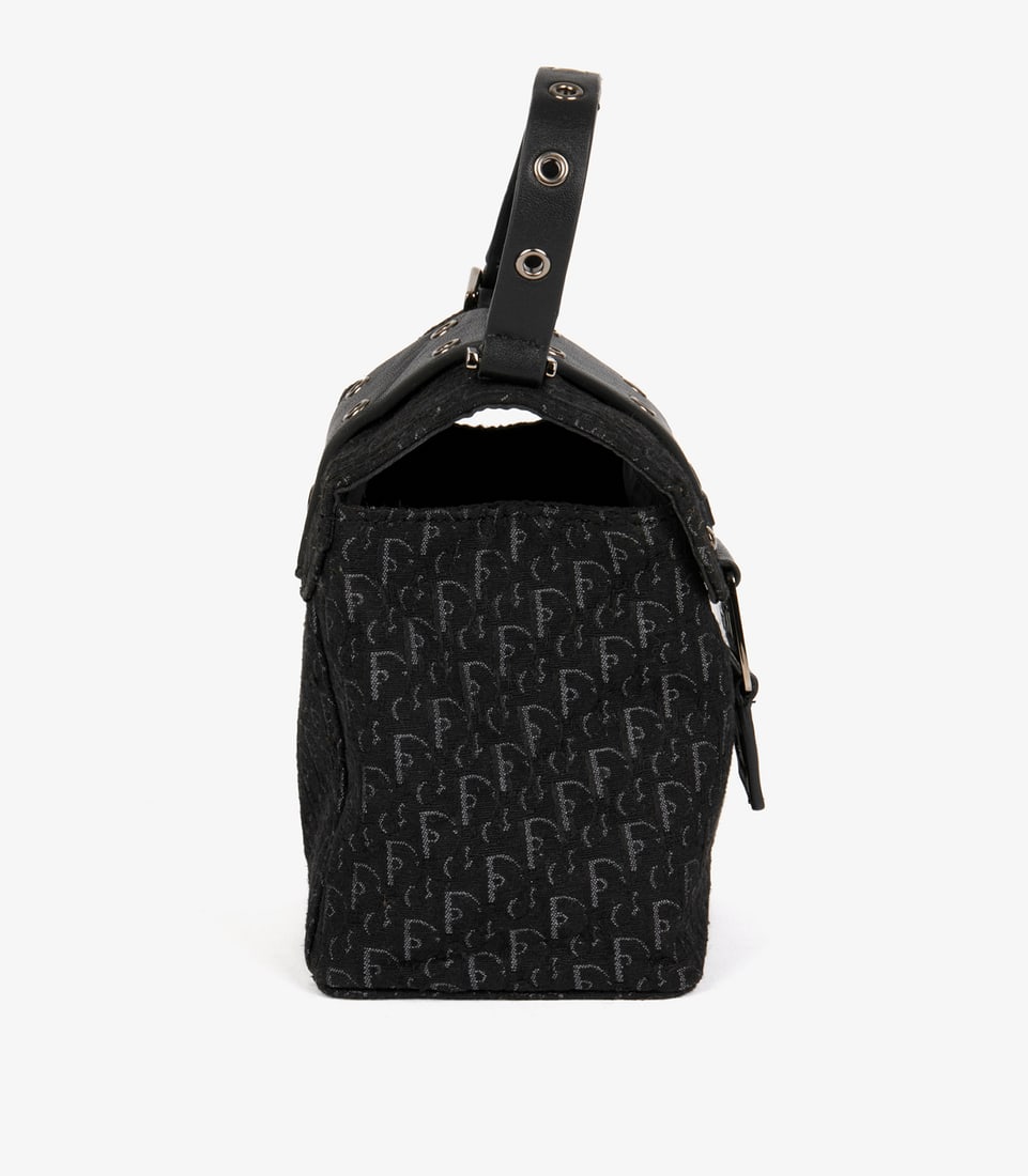 Christian Dior Black Oblique Monogram Canvas & Calfskin Leather Vintage Top Handle Box Bag - 4