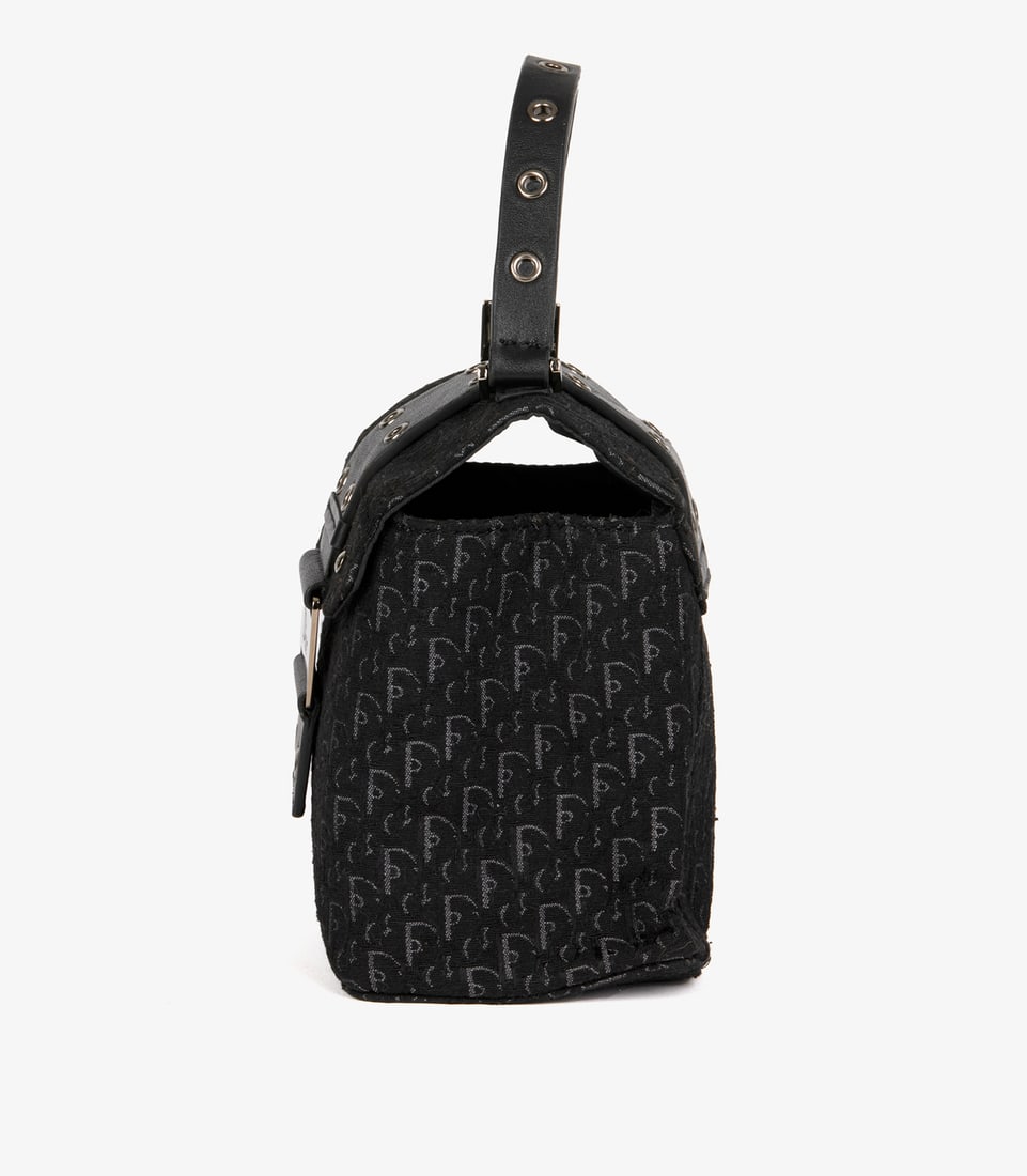 Christian Dior Black Oblique Monogram Canvas & Calfskin Leather Vintage Top Handle Box Bag - 5