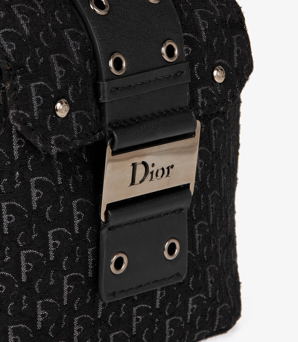Christian Dior Black Oblique Monogram Canvas & Calfskin Leather Vintage Top Handle Box Bag - 8