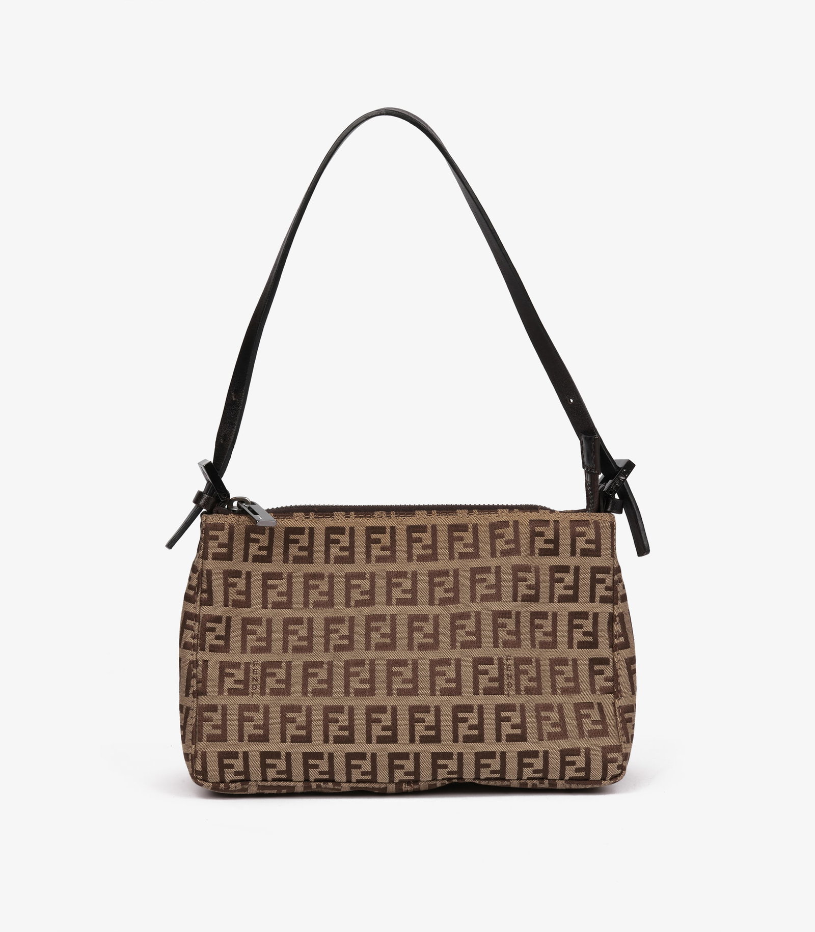 Fendi Beige Zucchino Monogram Canvas & Brown Calfskin Leather Vintage Shoulder Pochette: Title: Fendi Beige Zucchino Monogram Canvas & Brown Calfskin Leather Vintage Shoulder Pochette Description: Fendi Beige Zucchino Monogram Canvas & Brown Calfskin Leather Vintage