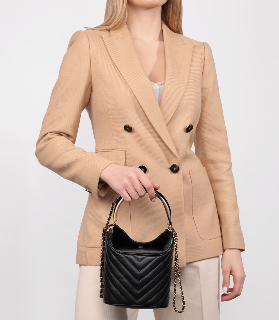 Chanel Black Chevron Quilted Lambskin Handle with Chic Bucket Bag - 2