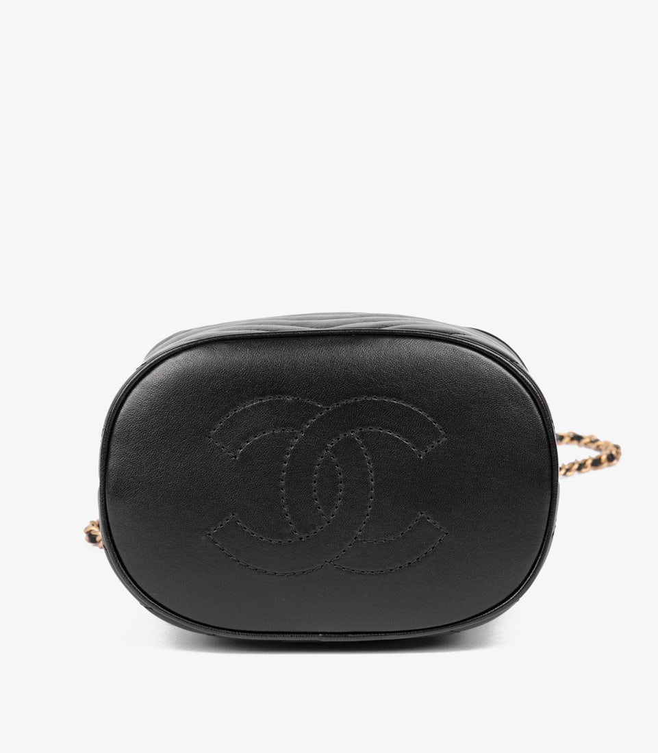 Chanel Black Chevron Quilted Lambskin Handle with Chic Bucket Bag - 7