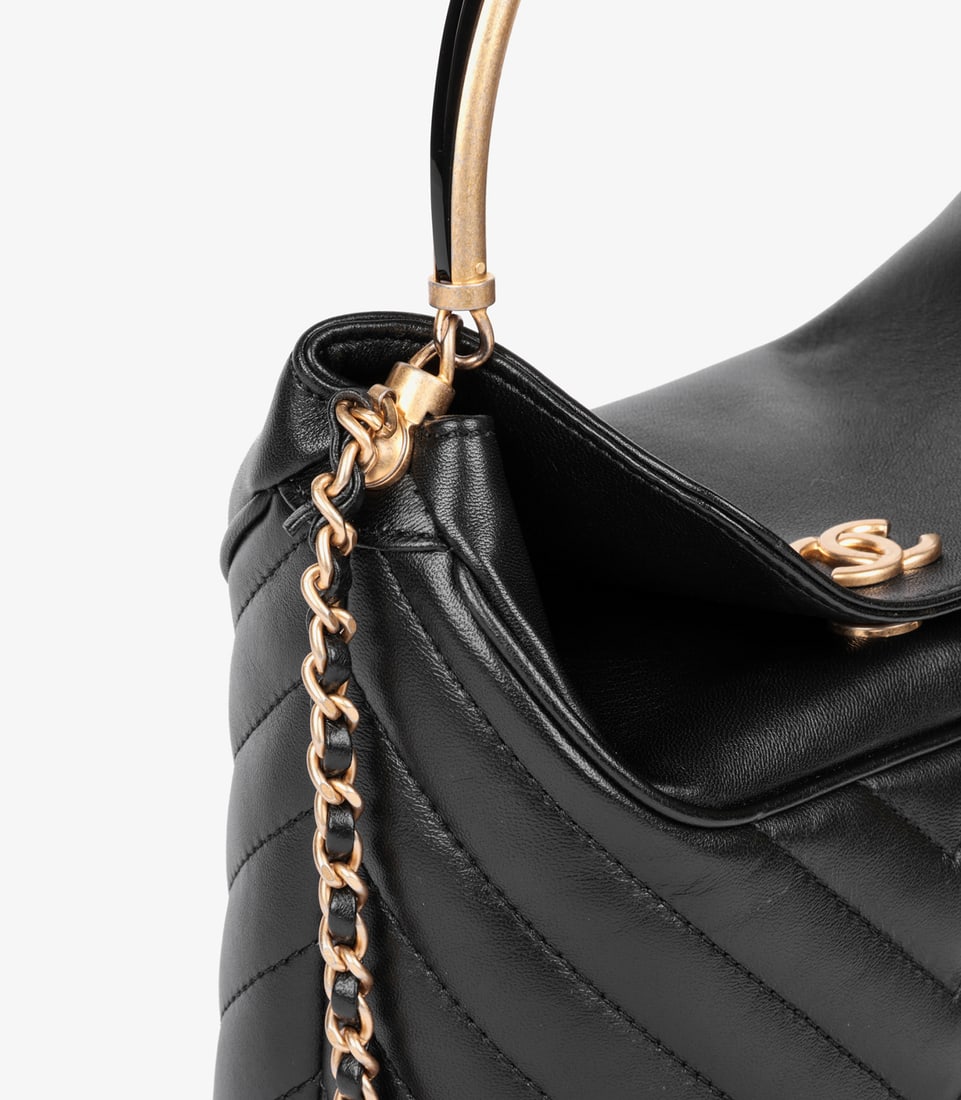 Chanel Black Chevron Quilted Lambskin Handle with Chic Bucket Bag - 8