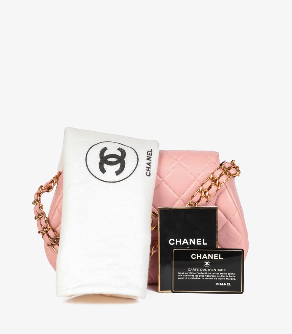 Chanel Pink Quilted Lambskin Leather Small Top Handle Classic Single Flap Bag - 13