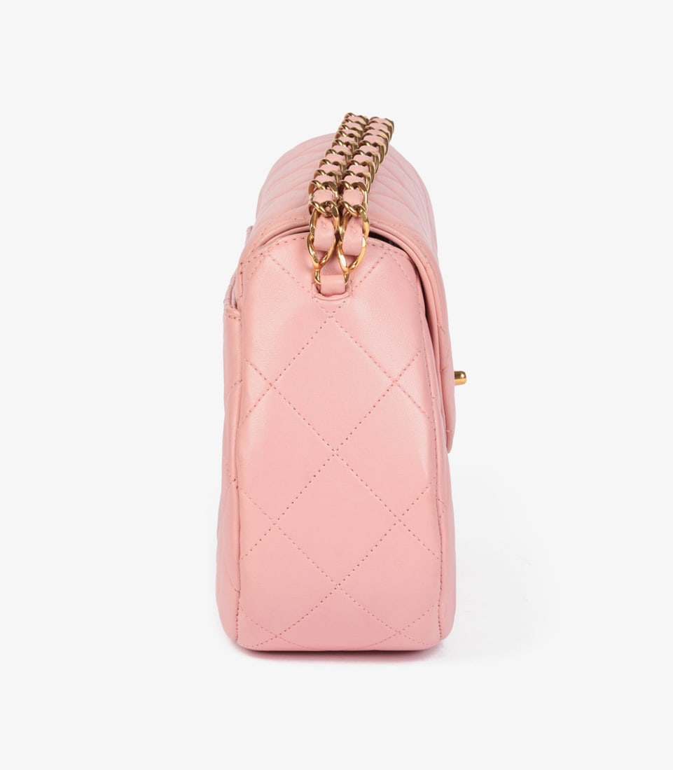 Chanel Pink Quilted Lambskin Leather Small Top Handle Classic Single Flap Bag - 4