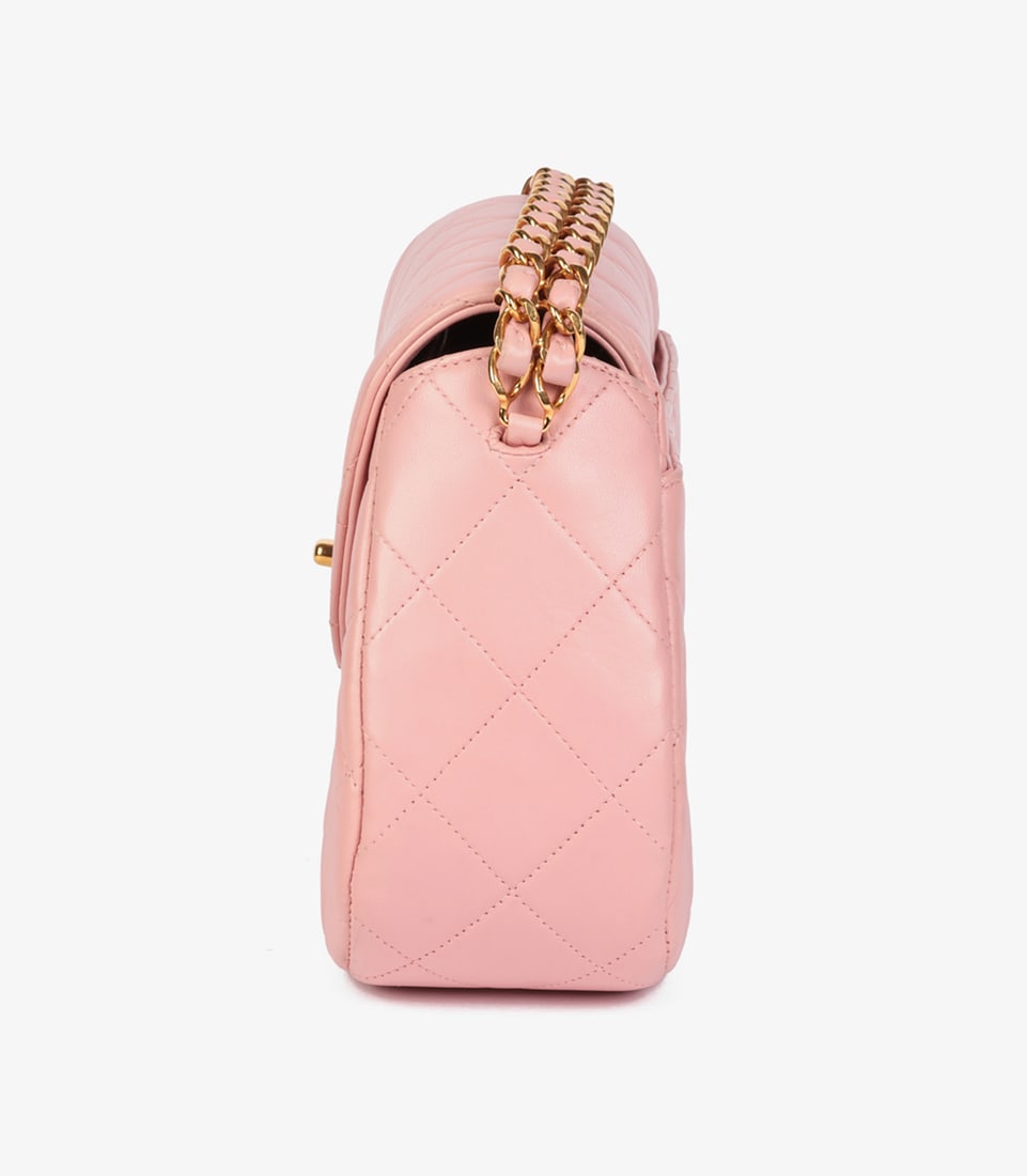 Chanel Pink Quilted Lambskin Leather Small Top Handle Classic Single Flap Bag - 5