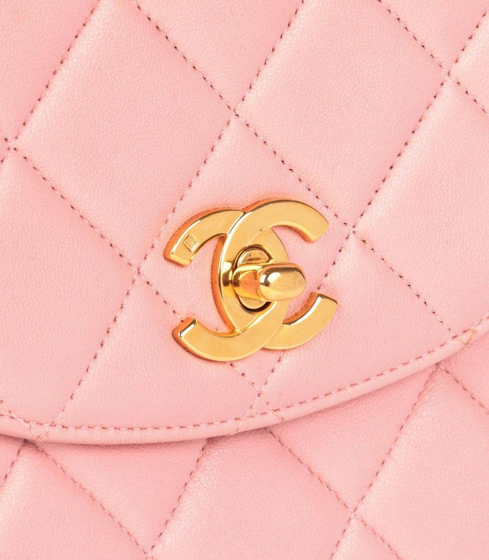Chanel Pink Quilted Lambskin Leather Small Top Handle Classic Single Flap Bag - 8