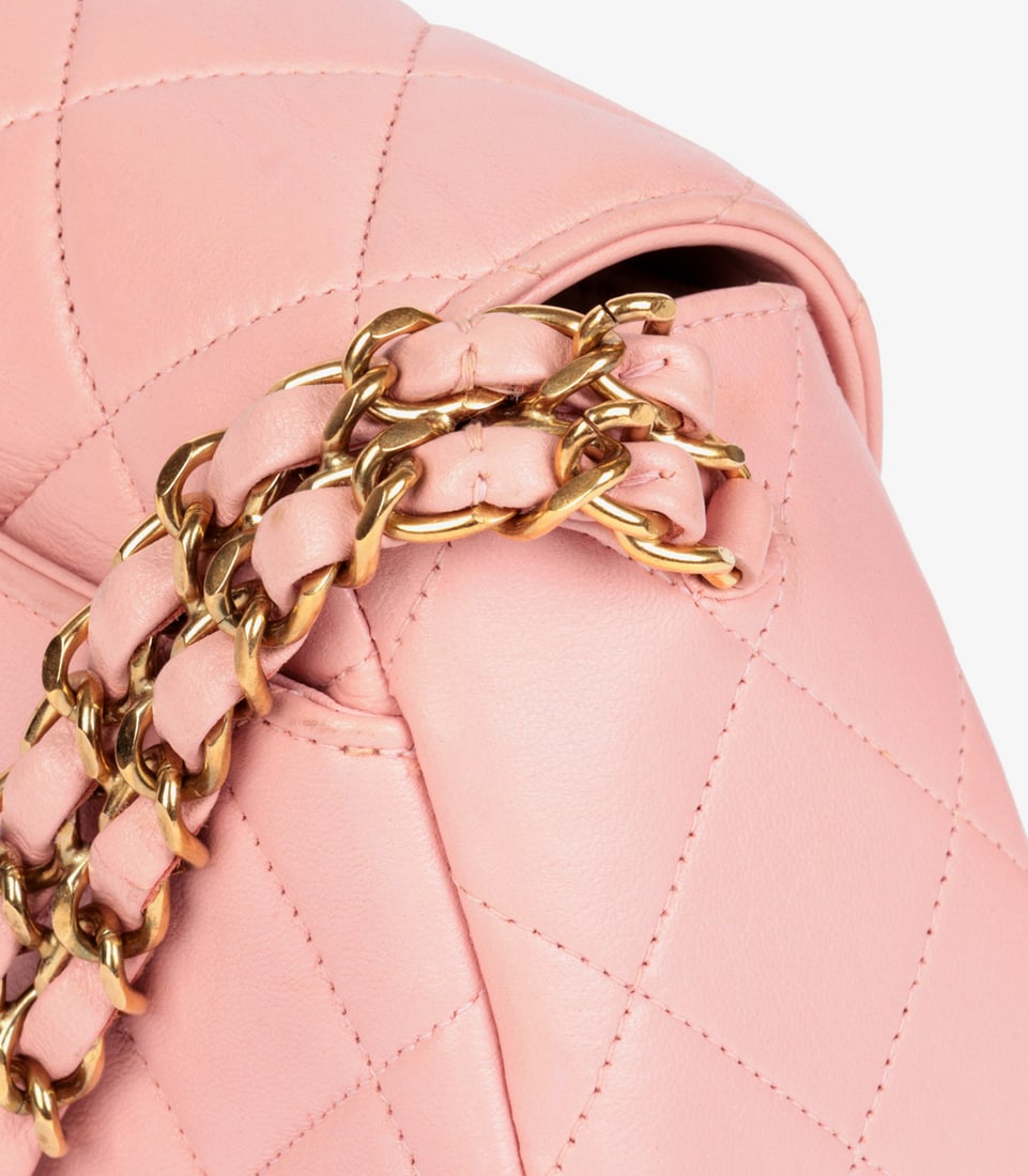 Chanel Pink Quilted Lambskin Leather Small Top Handle Classic Single Flap Bag - 9
