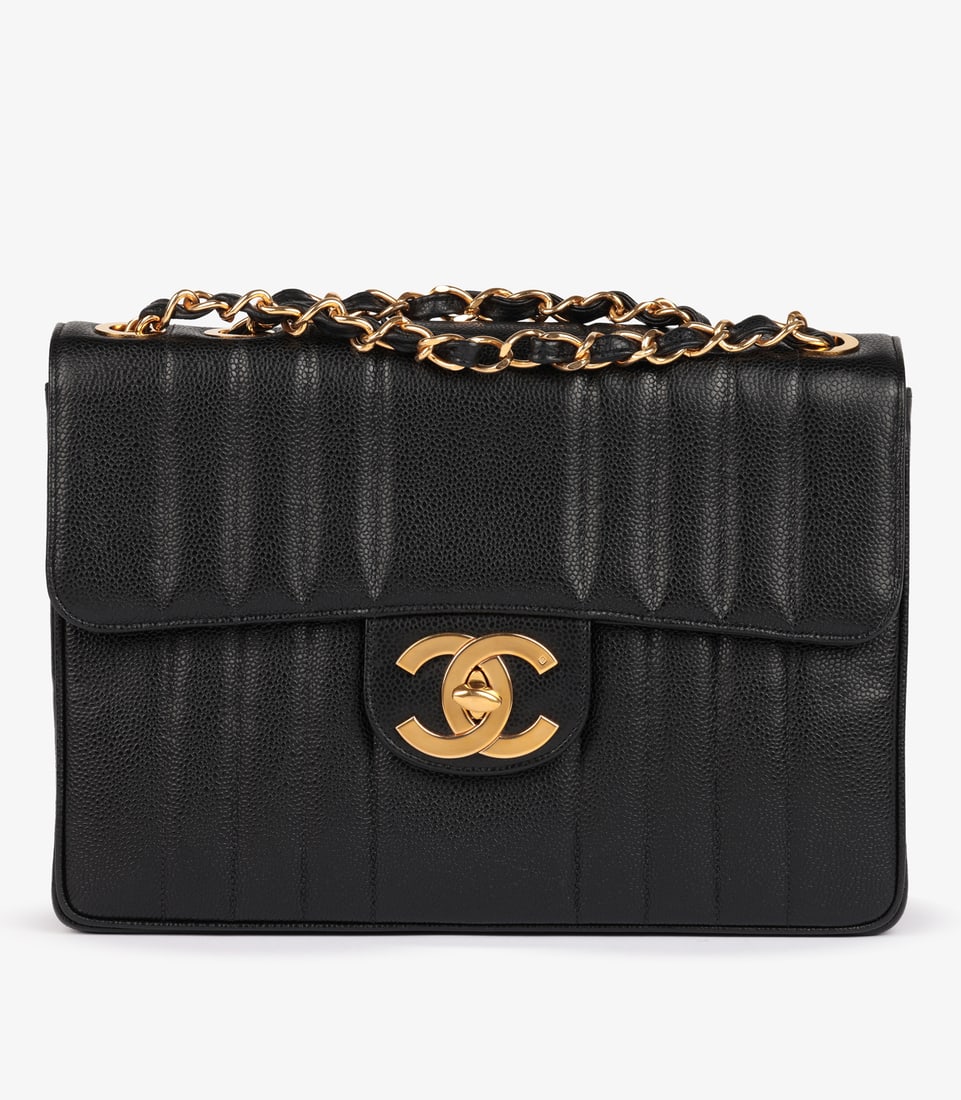 Chanel Black Vertical Quilted Caviar Leather Vintage Jumbo XL Classic Single Flap Bag: Title: Chanel Black Vertical Quilted Caviar Leather Vintage Jumbo XL Classic Single Flap Bag Description: Chanel Black Vertical Quilted Caviar Leather Vintage Jumbo XL Classic Single Fla