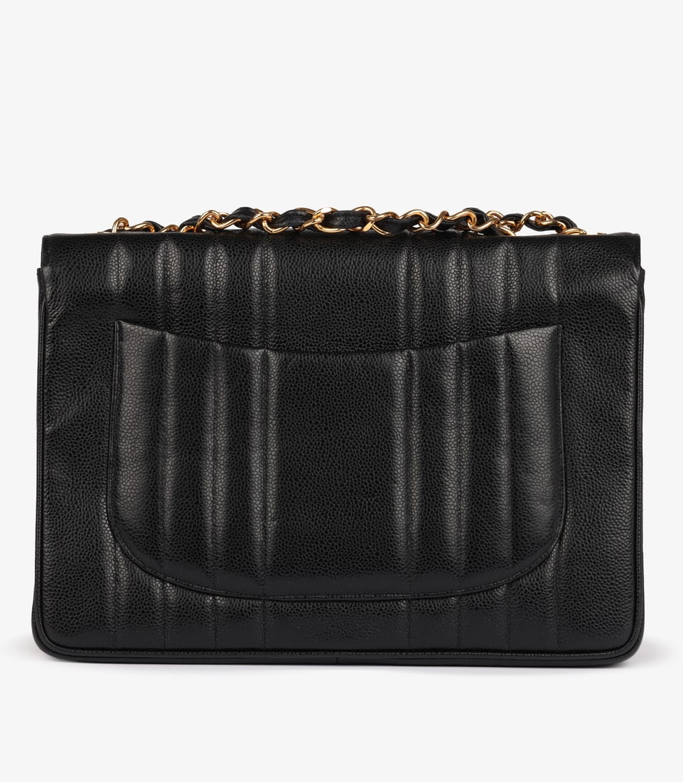 Chanel Black Vertical Quilted Caviar Leather Vintage Jumbo XL Classic Single Flap Bag - 4