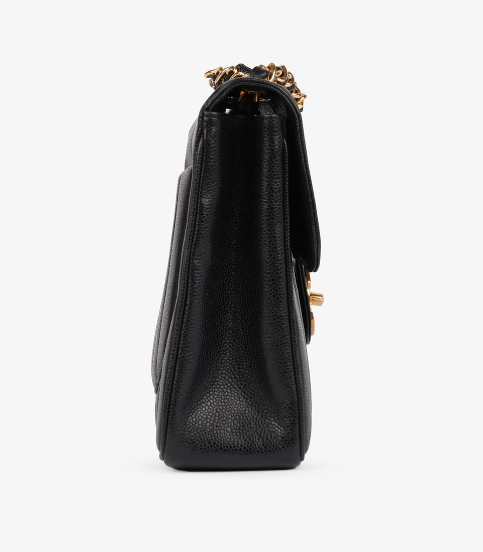 Chanel Black Vertical Quilted Caviar Leather Vintage Jumbo XL Classic Single Flap Bag - 5