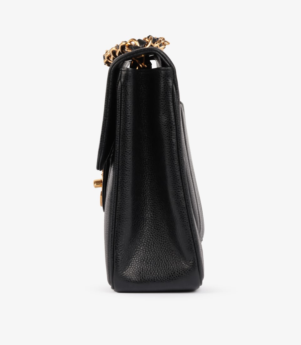 Chanel Black Vertical Quilted Caviar Leather Vintage Jumbo XL Classic Single Flap Bag - 6
