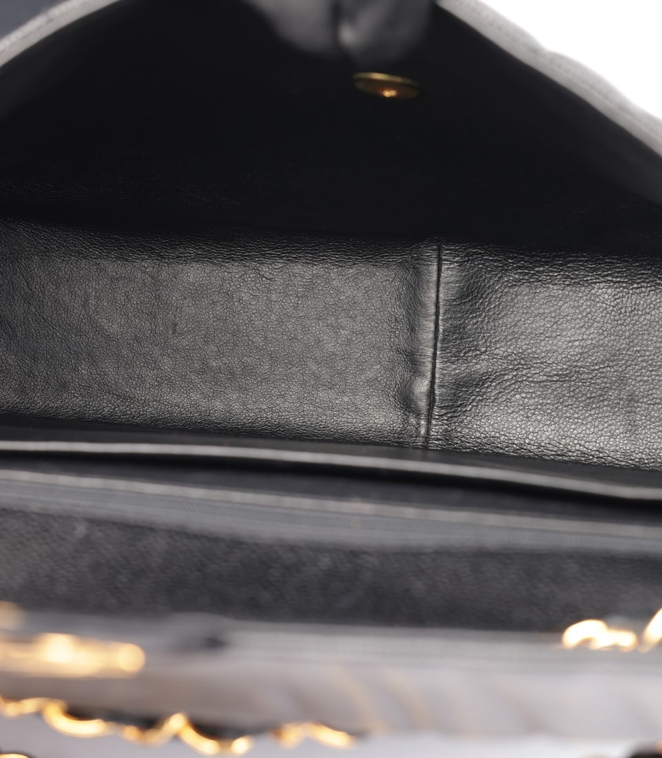 Chanel Black Vertical Quilted Caviar Leather Vintage Jumbo XL Classic Single Flap Bag - 9