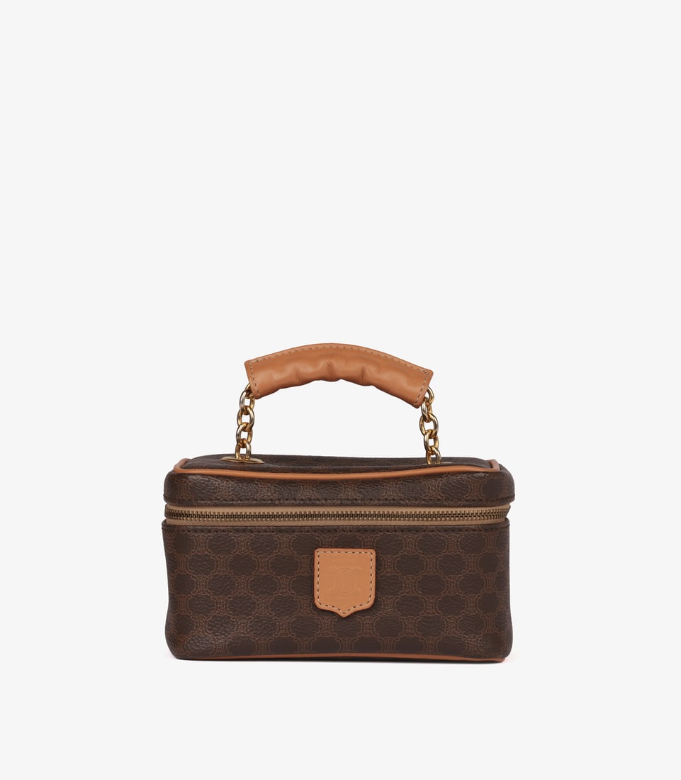 Celine Brown Macadam Monogram Coated Canvas & Calfskin Leather Vintage Top Handle Vanity Case (1 of 9)